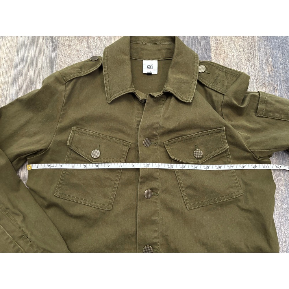 Cabi Olive Green Military Utility Jacket Cotton Stretch Button Front Style 4497 - Picture 4 of 6